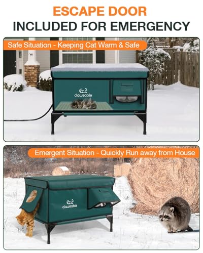 Heated Cat House for Outside Winter, Waterproof Insulated Outdoor Cat Shelter with Heater, Forest Green A129