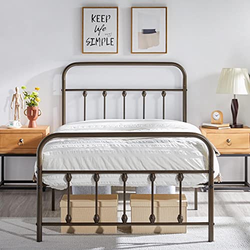 Yaheetech Classic Metal Platform Bed Frame with Victorian Headboard, Full Size Black T81083