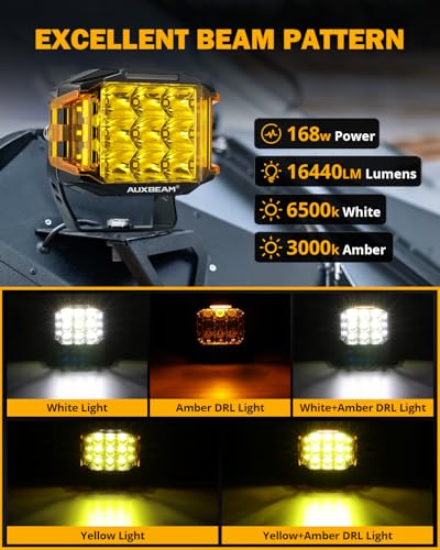 Auxbeam V-MAX Series 72W LED Pod Driving Lights with Amber DRL M188641