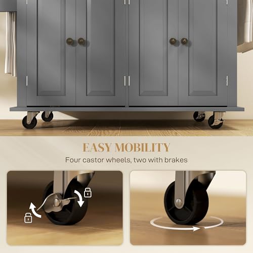 HOMCOM Kitchen Island on Wheels with Rubberwood Top, Navy Blue X7812
