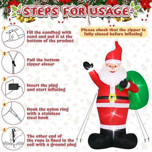 Giant Inflatable Santa Claus with LED Lights Outdoor Christmas Decorations W1618