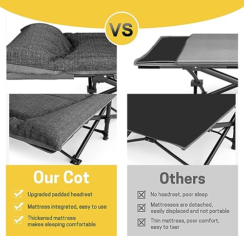 ATORPOK Camping Cot with Cushion and Pillow, Portable Folding Bed, Supports 450 lbs (Grey) S55734