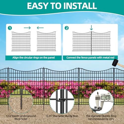 18 Panels No Dig Decorative Garden Fence with Gate, Rustproof Metal, 33in H I585
