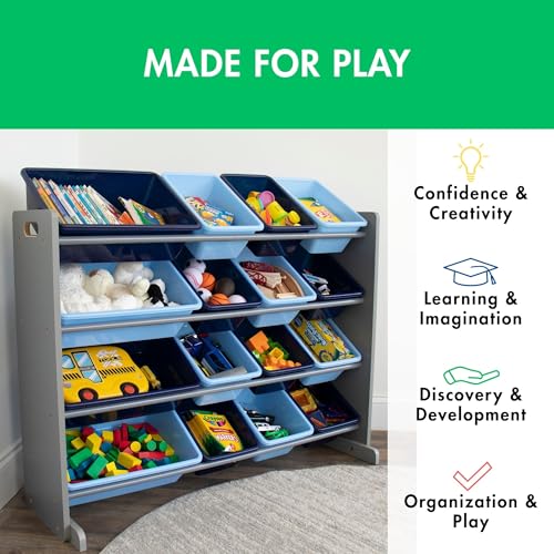 Humble Crew Supersized Toy Storage Organizer with 16 Removable Bins, Grey/White D772791
