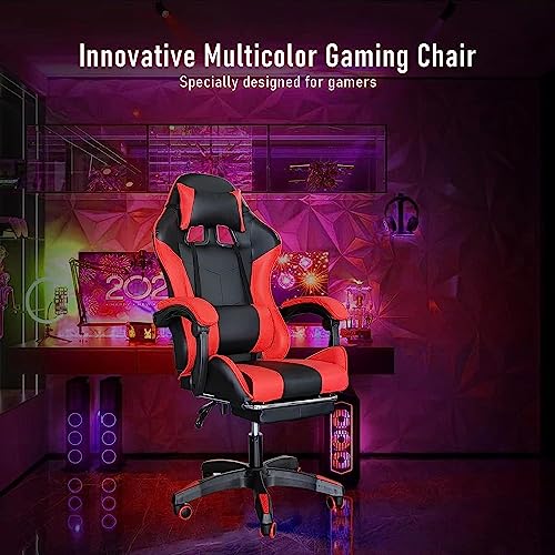 Ergonomic Gaming Chair with Lumbar Support and Footrest, Red Q6928