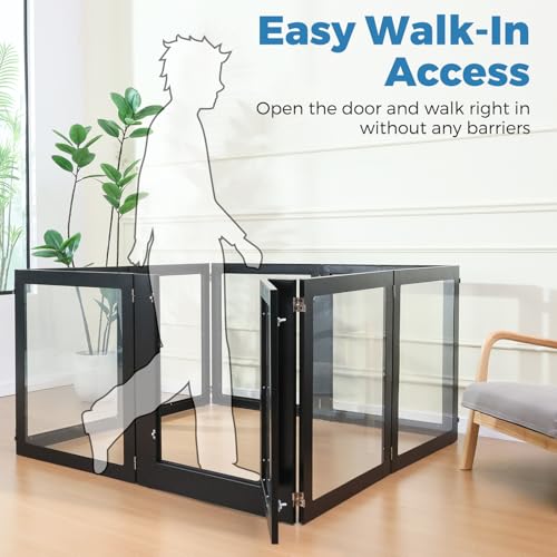 Heavy Duty Clear Acrylic Dog Playpen with Metal Frame, 6 Panels with Door I91403