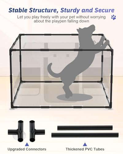 Dog Playpen 43x43x26 Inches Portable with Top Cover, Gray A364