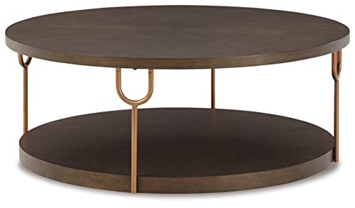 Signature Design by Ashley Ranoka Contemporary Round 42" Coffee Table, Metallic & Goldtone Finish