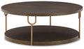 Signature Design by Ashley Ranoka Contemporary Round 42" Coffee Table, Metallic & Goldtone Finish