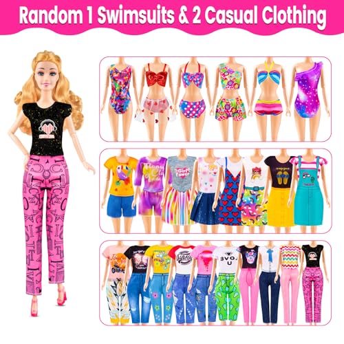 76 Pcs Doll & Convertible Car Playset with 11.5 In Doll, Princess Dresses, Shoes & Accessories L6719