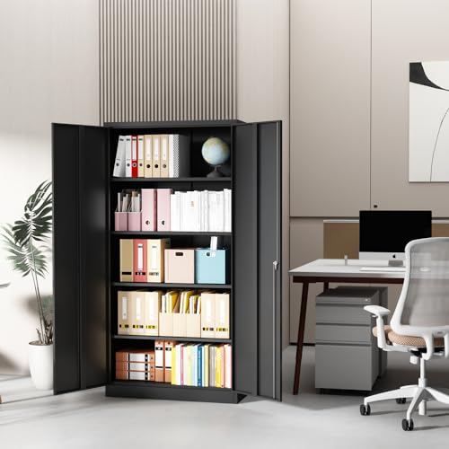 Metal Storage Cabinet 72" Locking with 2 Doors and 4 Shelves F9397