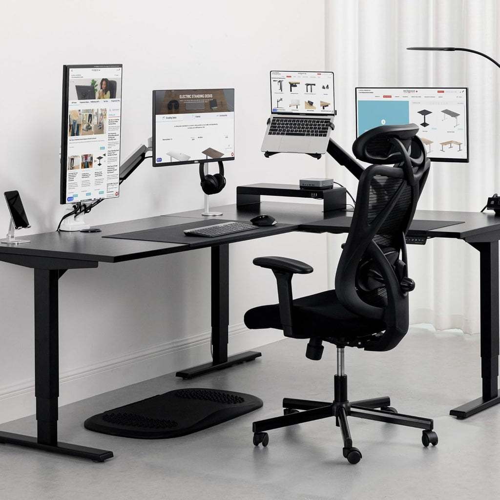 Progressive Desk L Shaped Height Adjustable Standing Desk 78" x 60" Corner Computer Desk Black Frame Light Walnut S615