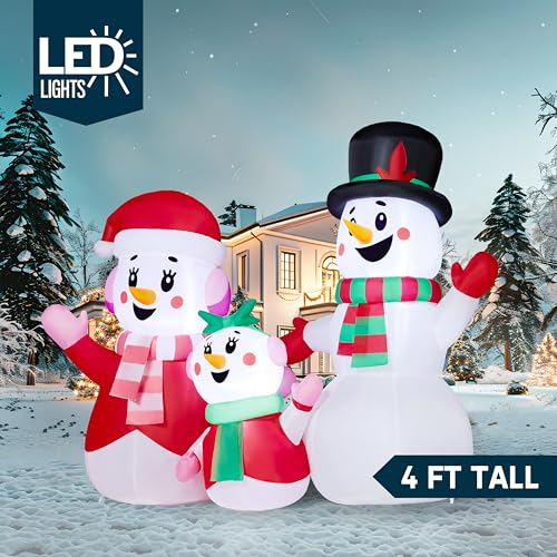 JOYIN 4FT Christmas Inflatables Snowman Family Outdoor Decorations with LEDs C920