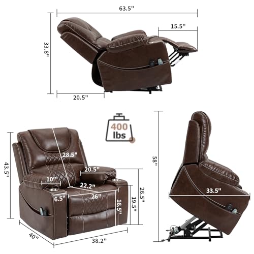 Lift Chair Recliner with Massage and Heat, Heavy Duty for Seniors, Brown V12888