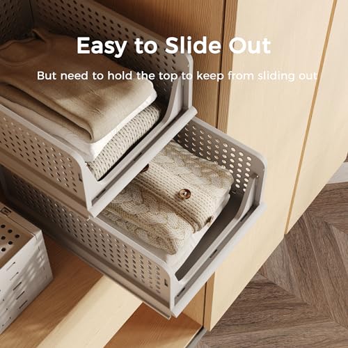 Pinkpum 5 Pack Stackable Plastic Storage Basket Foldable Closet Organizer H484802