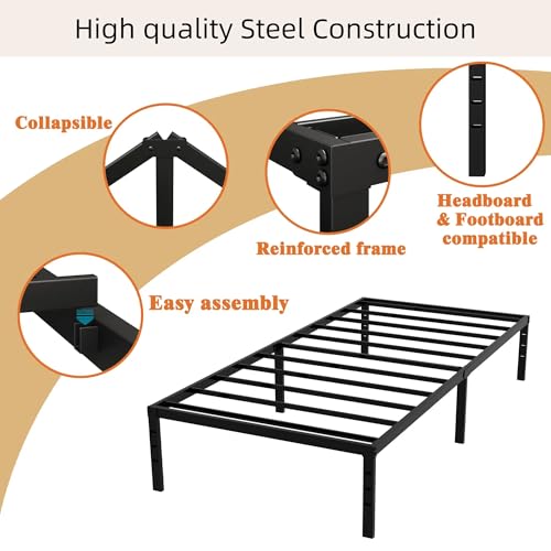 Full Size Metal Platform Bed Frame with Headboard, Black U138819