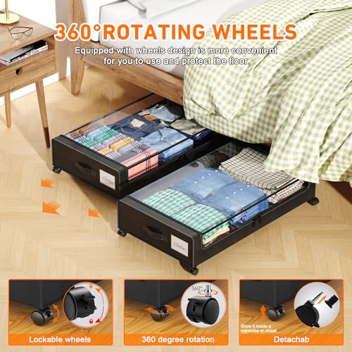 Under Bed Storage with Wheels, 2-Pack XXL 60L Metal Drawer, Black S2866