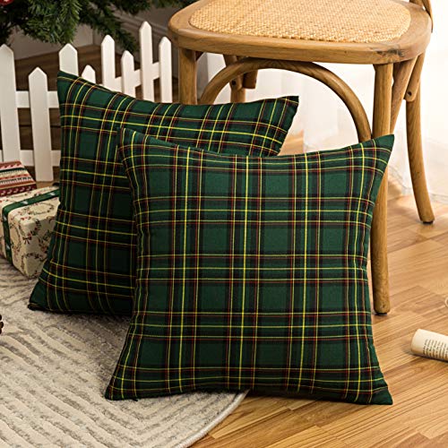 Pack of 2 Christmas Plaid Throw Pillow Covers Green 20x20 Inches U98072