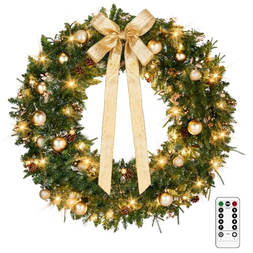 VINGLI 48 Inch Pre-lit Artificial Christmas Wreath with 150 LED Lights T885