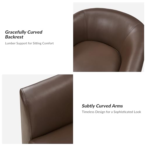 HULALA HOME Swivel Barrel Chair Set of 2, Genuine Leather, Brown R8709