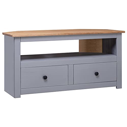 Corner TV Stand Gray 36.6"x19.3"x19.3" Solid Pine Panama Range,Multipurpose Corner TV Stand with Drawers and Open Storage for Living Room, Gray Furniture for TV & Media, Entertainment Centers