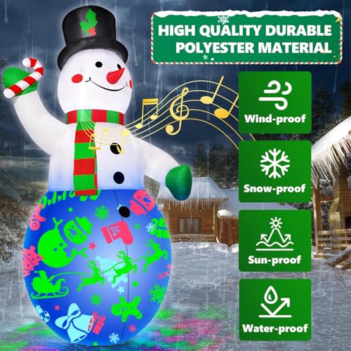 12FT Giant Christmas Inflatables Snowman with Music & 360° Rotation LED Lights E6136
