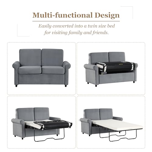 57.4" Pull Out Sofa Bed with Twin Mattress Pad, Gray G3218