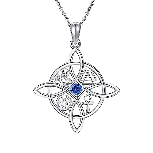 YAFEINI Witches Knot Necklace Sterling Silver Witches Knot Pendant Necklace Celtic Cross Witch Jewelry Witches Knot Amulet Gifts for Women Girls