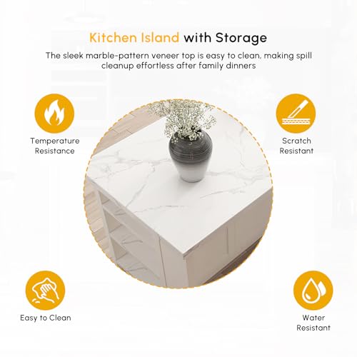 homary 72" Kitchen Island with Storage, White Dining Table with Seating & 3 Drawers H6352