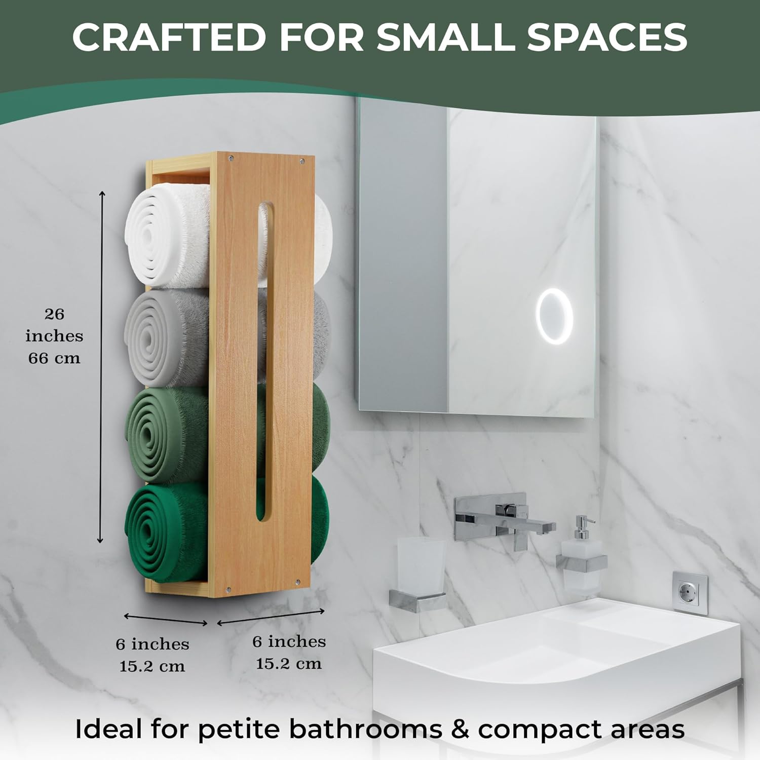 Wooden Bamboo Towel Rack Wall Mounted for Bathroom D4272