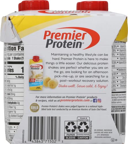 Premier Protein 30g Shakes Bananas and Cream, 44 Fl Oz, Pack of 4 R70333