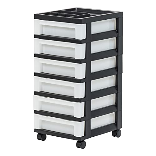 IRIS USA 4-Drawer Plastic Rolling Storage Cart with Wheels, Black/Pearl E270856