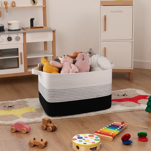 OIAHOMY Large Rectangle Woven Blanket Basket with Handle, Gradient Blue B58762
