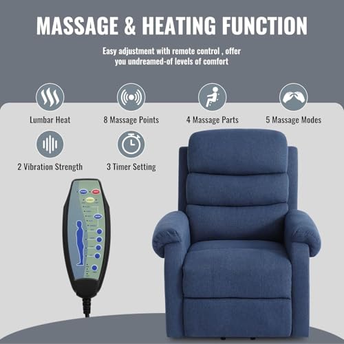 Power Lift Recliner Chair for Elderly with Heat and Massage, Dark Blue Y6453