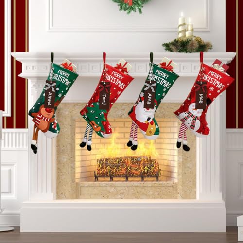 4 Pack Christmas Stockings with Name Tags, 18" Large Deer Santa Non-Woven K784821