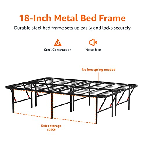 Amazon Basics Foldable Metal Bed Frame with Storage, Full Size, Black A770