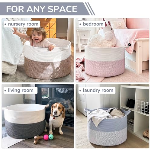 INDRESSME Large Cotton Rope Storage Basket with Handles, 90L Grey R37552