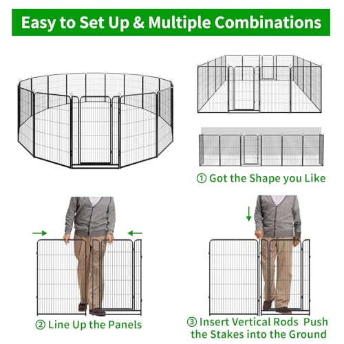 Dog Playpen Outdoor Extra Wide 12 Panels Heavy Duty 40" Height with Doors Portable G77703