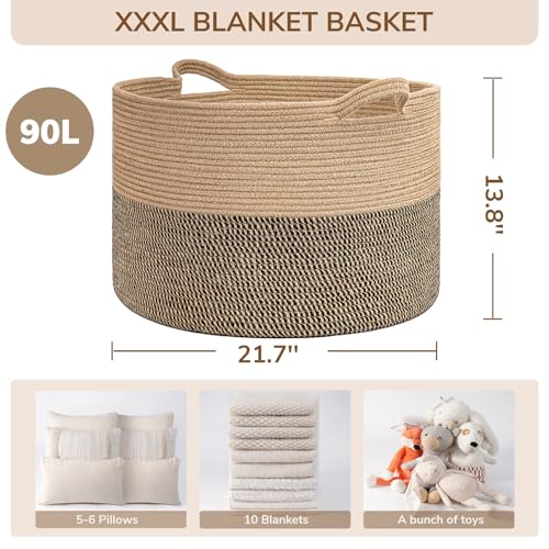 INDRESSME Large Cotton Rope Storage Basket with Handles, 90L Grey R37552