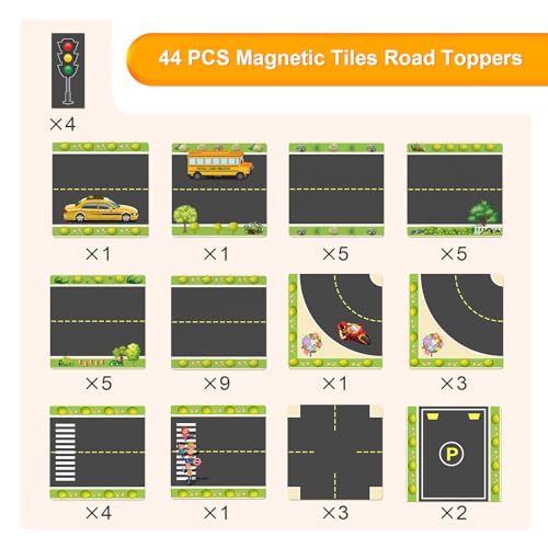 Magnetic Tiles Road Toppers Set for Kids Building Blocks Educational Toys 44pcs V616035