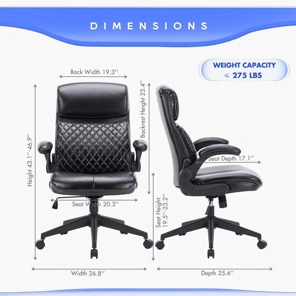 High Back Executive Office Chair with Flip-up Arms, Adjustable Height E466871