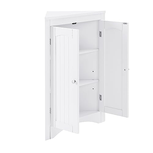 Corner Bathroom Cabinet with Doors, Triangular Storage Cabinet White B76566