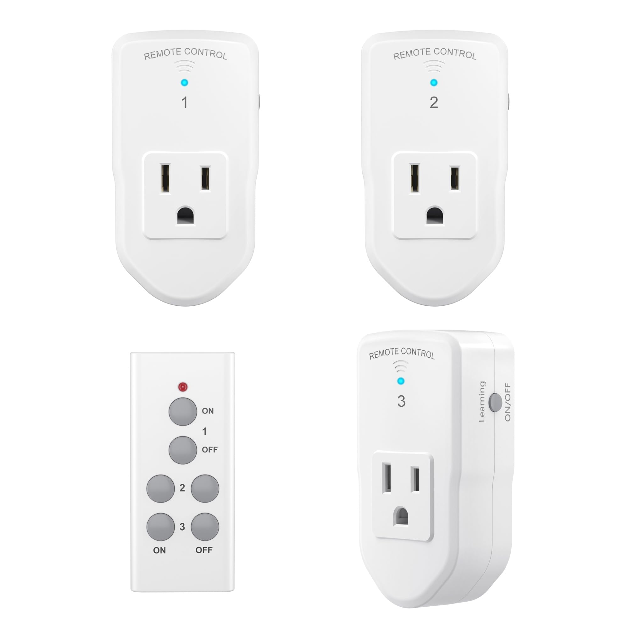 BN-LINK Wireless Remote Control Outlet Electrical Switch for Lights, Fans, Christmas Lights, Small Appliance, 100ft Long Range White (Learning Code, 3 Outlets +1 Remote) 1200W/10A, ETL & FCC Certified