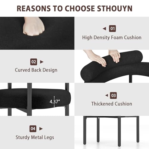 STHOUYN 47" Round Dining Table Set for 4 with 4 Boucle Chairs, Black D1536