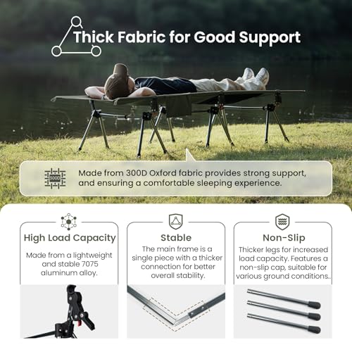 OneTigris SUPRANUBIS Camping Cot, Height Adjustable, Portable Folding Bed R56991