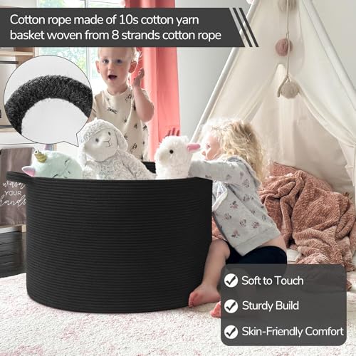 INDRESSME Large Cotton Rope Storage Basket with Handles, 90L Grey R37552