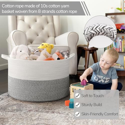 INDRESSME Large Cotton Rope Storage Basket with Handles, 90L Grey R37552