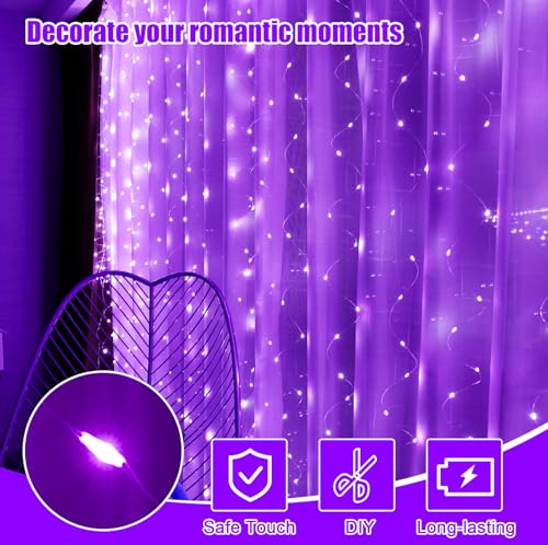 600LED Curtain Lights for Bedroom, Warm White, 8 Modes Y367582