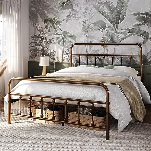 Yaheetech Classic Metal Platform Bed Frame with Victorian Headboard, Full Size Black T81083