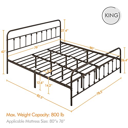 Yaheetech Classic Metal Platform Bed Frame with Victorian Headboard, Full Size Black T81083
